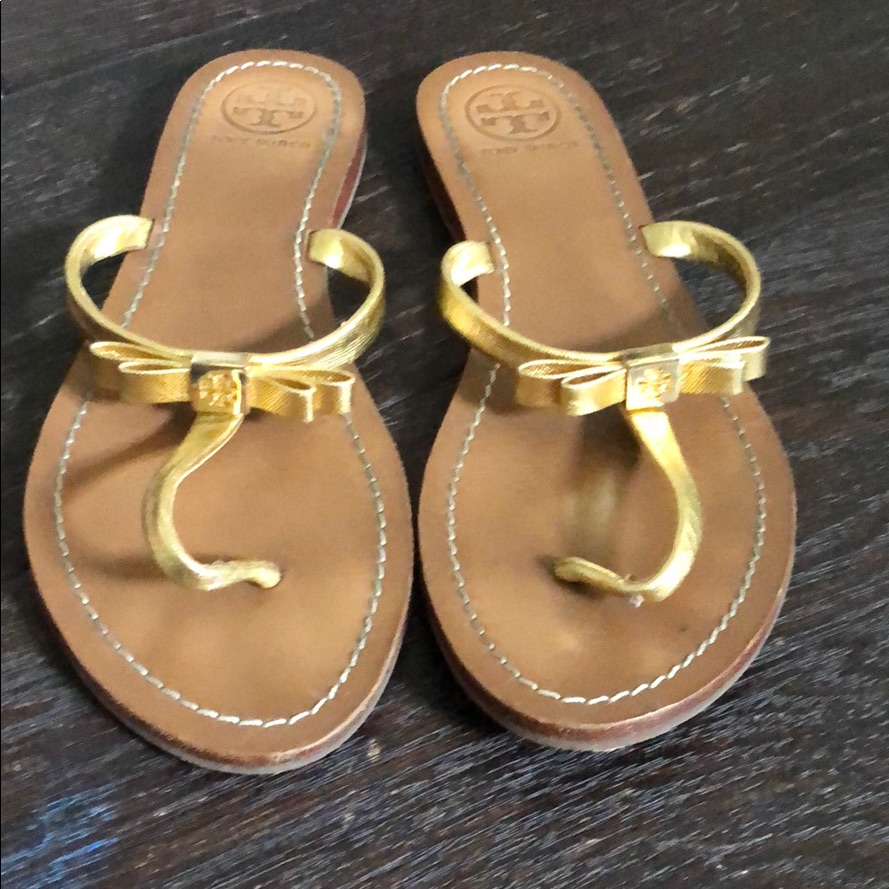 Tory Burch Metallic Bow Flip Flops
